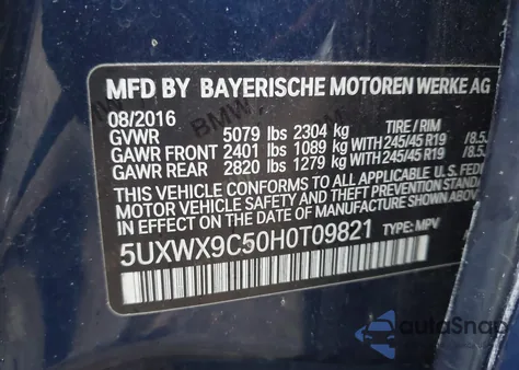 2017 BMW X3 xDrive28I z USA, uszkodzony, nr VIN 5UXWX9C50H0T09821